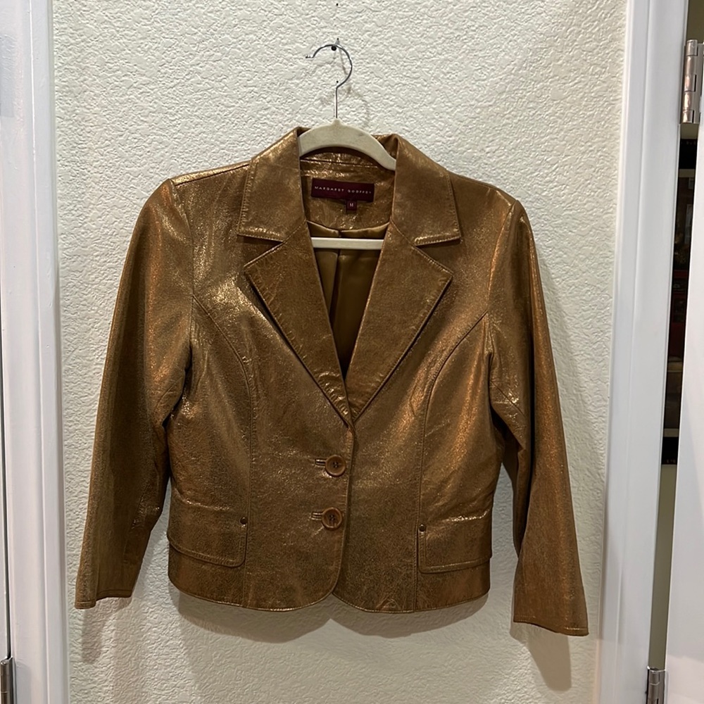 Margaret Godfrey Cropped Metallic Gold Leather Jacket is like new
